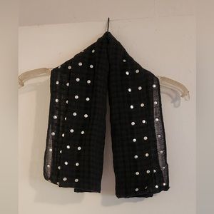Black Plaid Circle Scarf with Small Silver Decorative Accents